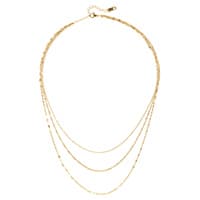Goldene Halskette mit drei filigranen Kettensträngen in verschiedenen Längen.