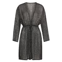 Schwarzer transparenter Morgenmantel mit langen Ärmeln und Taillenbindung