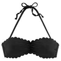 Schwarzes Bikinioberteil mit Bandeau-Schnitt, geraffter Mitte und Halterneck zum Binden