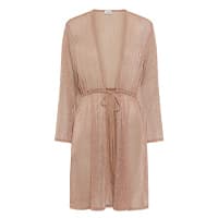 Transparenter, langer Cardigan mit Bindegürtel in Rosa.