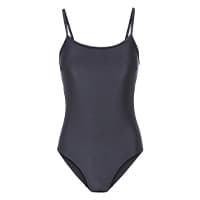 Schwarzer Badeanzug mit dünnen Trägern, Vorderansicht.