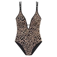 Leopardenmuster-Badeanzug mit tiefem V-Ausschnitt und dünnen Trägern