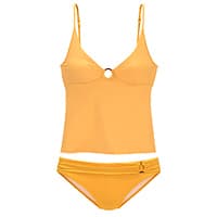 Gelber Tankini mit Ringdetails am Oberteil und der Hüfte.