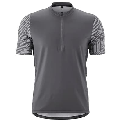 Graumeliertes Radtrikot mit kurzem Reißverschluss vorn und gemusterten Kurzärmeln