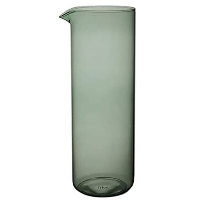 Schlanker zylindrischer Krug in dunklem Glasgrün mit kleinem Ausguss oben