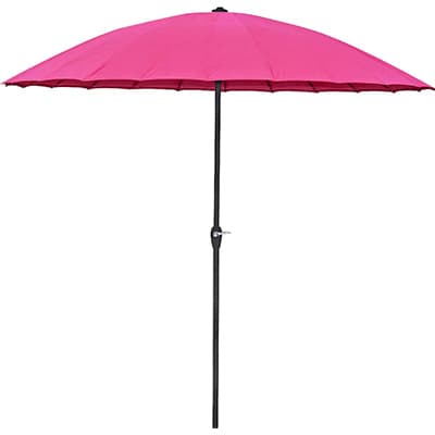 Pinkfarbener runder Sonnenschirm mit glattem Schirmdach und geradem schwarzen Mittelstock