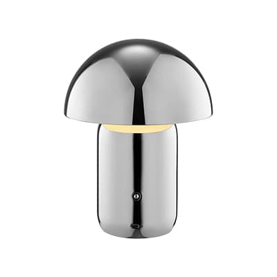 LeGer Pilzförmige Tischleuchte in glänzendem Silber mit halbrundem Schirm und schmalem zylindrischem Fuß