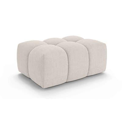 Heller rechteckiger Hocker mit sechs weich gepolsterten, würfelförmigen Segmenten