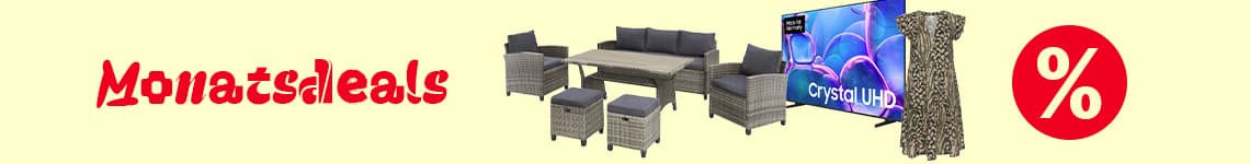 Monatsdeals – Nur solange der Vorrat reicht, rotes Prozentzeichen auf beigem Hintergrund