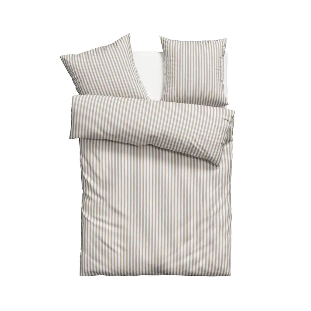 LeGer Bettwäsche-Set mit schmalen Längsstreifen in Beige und Grau, bestehend aus Decke und zwei Kissen