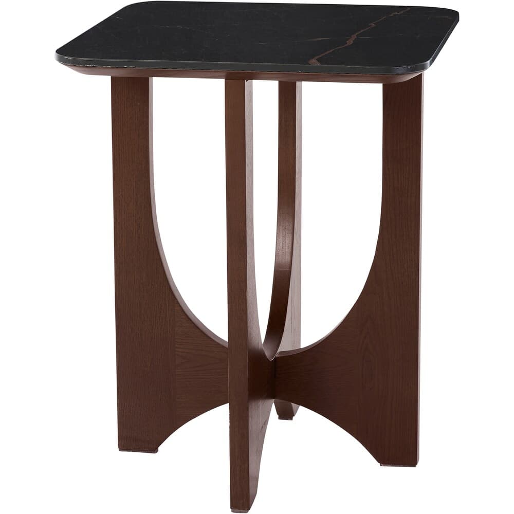 LeGer Quadratischer Beistelltisch mit dunkler Platte und braunem Gestell in U-Form von vorn gesehen