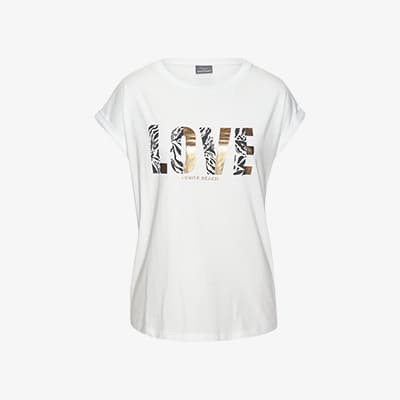 LOVE Venice Beach – weißes T-Shirt mit großem LOVE-Print und umgeschlagenen kurzen Ärmeln