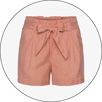 Rosa kurze Paperbag-Shorts mit hoher Taille und breitem Bindegürtel vorne