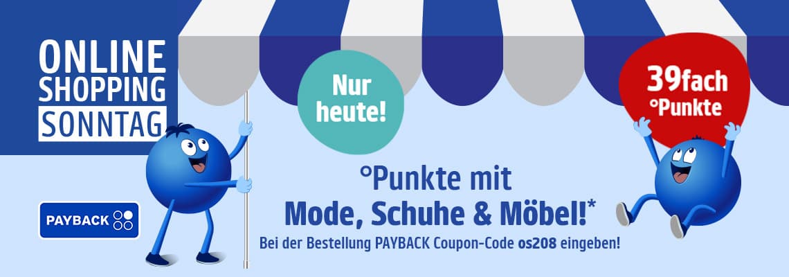 Online Shopping Sonntag – Nur heute 39fach Punkte auf Mode, Schuhe und Möbel mit PAYBACK Coupon-Code os208