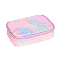 ntbox Etui mit pastellfarbenem Verlauf und runden Mustern, rechteckige Box mit umlaufendem Reißverschluss
