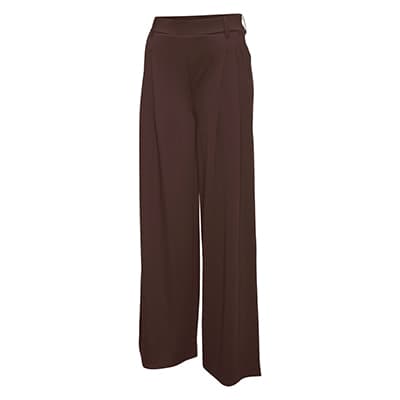 Dunkelbraune Damenhose mit weitem Bein und hoher Taille, frontal freigestellt