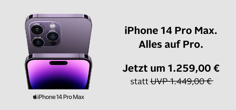 iPhone 14 Pro Max. Alles auf Pro. Jetzt um € 1.259,- Apple iPhone 14 Pro Max