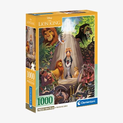 1000 Teile Puzzle – Disney Der König der Löwen Verpackung mit Simba, Mufasa und anderen Charakteren vor einem Felsen