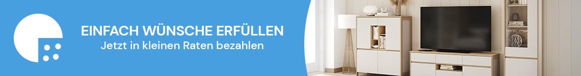 EINFACH WÜNSCHE ERFÜLLEN - Jetzt in kleinen Raten bezahlen – Wohnzimmer mit weißer Schrankwand und Fernseher