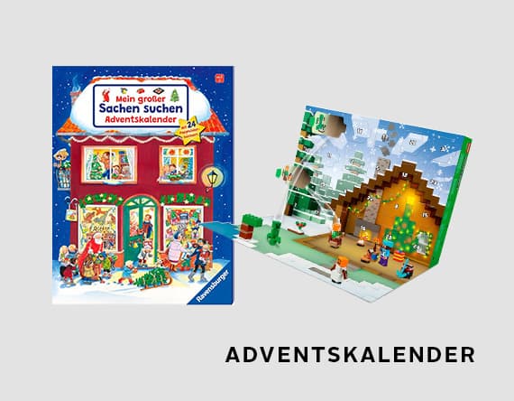 Mein großer Sachen suchen Adventskalender – Adventskalender mit Weihnachtsmotiv und geöffnetem Minecraft-Adventskalender