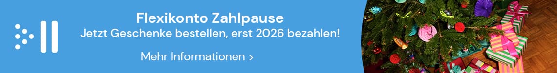 Flexikonto Zahlpause – Jetzt Geschenke bestellen, erst 2026 bezahlen! Weihnachtsbaum mit Geschenken darunter