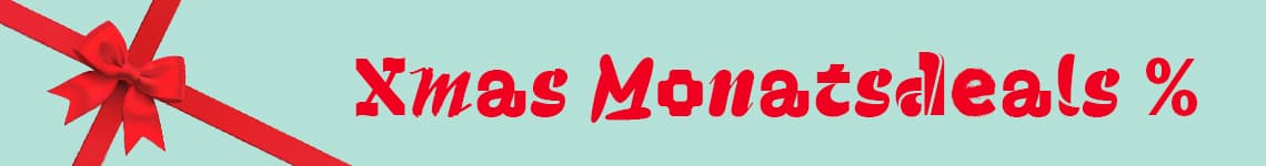 Xmas Monatsdeals % – Rote Schleife auf hellblauem Hintergrund