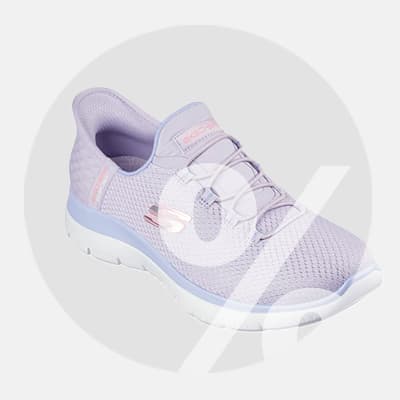 Lila Sneaker mit weißer Sohle und Markenlogo auf der Seite, seitlich fotografiert.